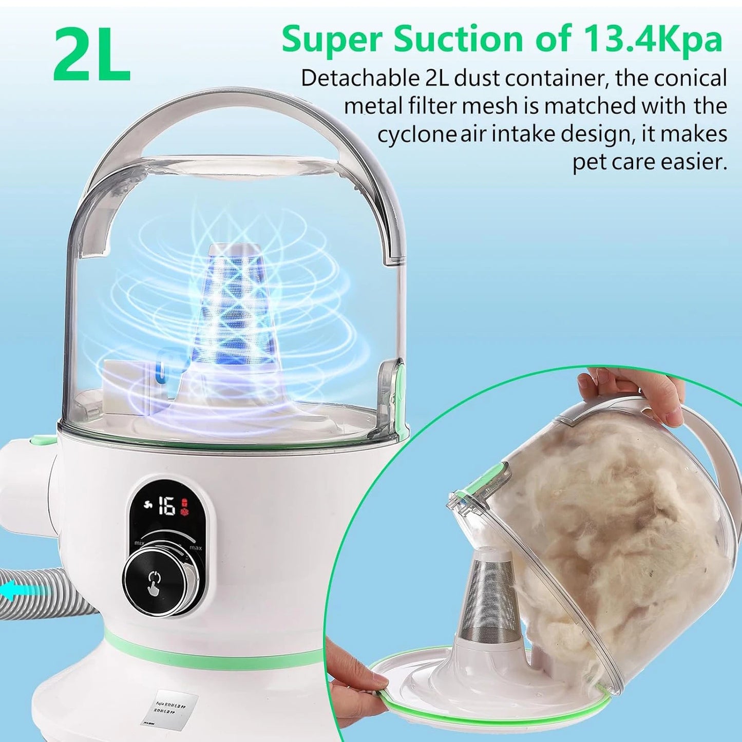 HiMISS Pet Grooming Kit With 2L Vacuum And 5 Tools