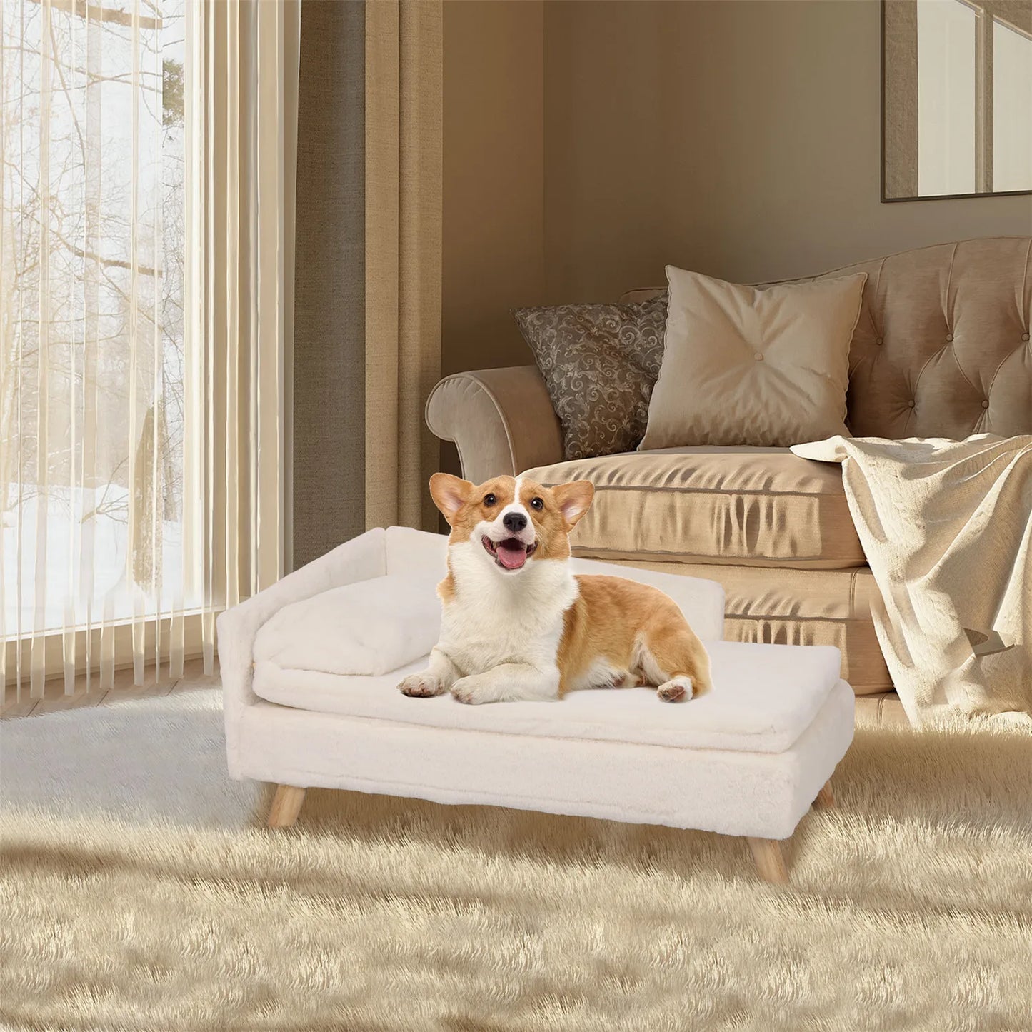 BINGOPAWCN Elevated Pet Bed Nordic Stool Bed With Cozy Pad