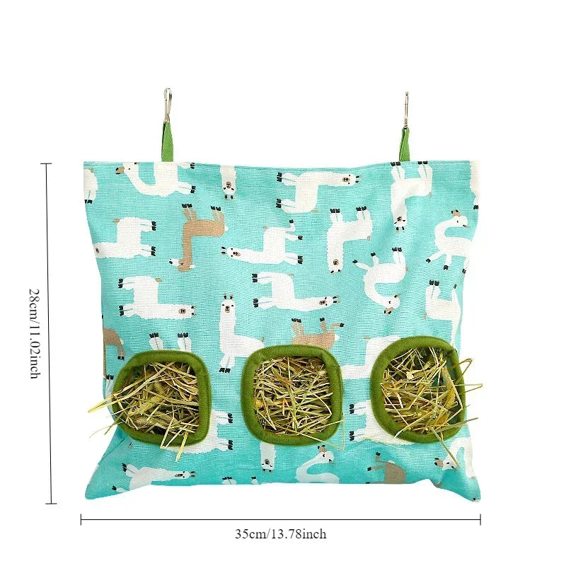 Hanging Hay Bag for Guinea Pigs and Small Animals Triple Hole Feeding Dispensers