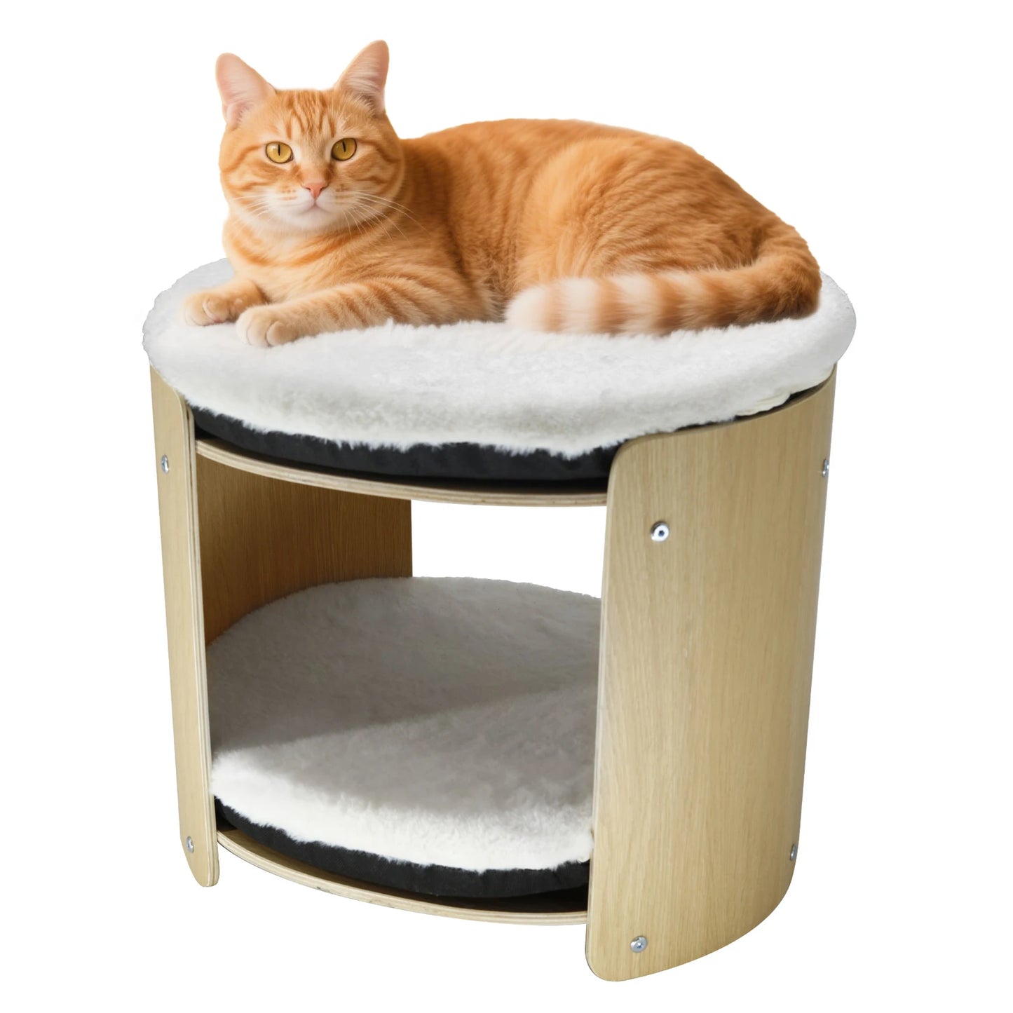 BINGOPAWCN Elevated CatBed TwoTier CatTree Indoors BambooFrame PlushMat Durable Design