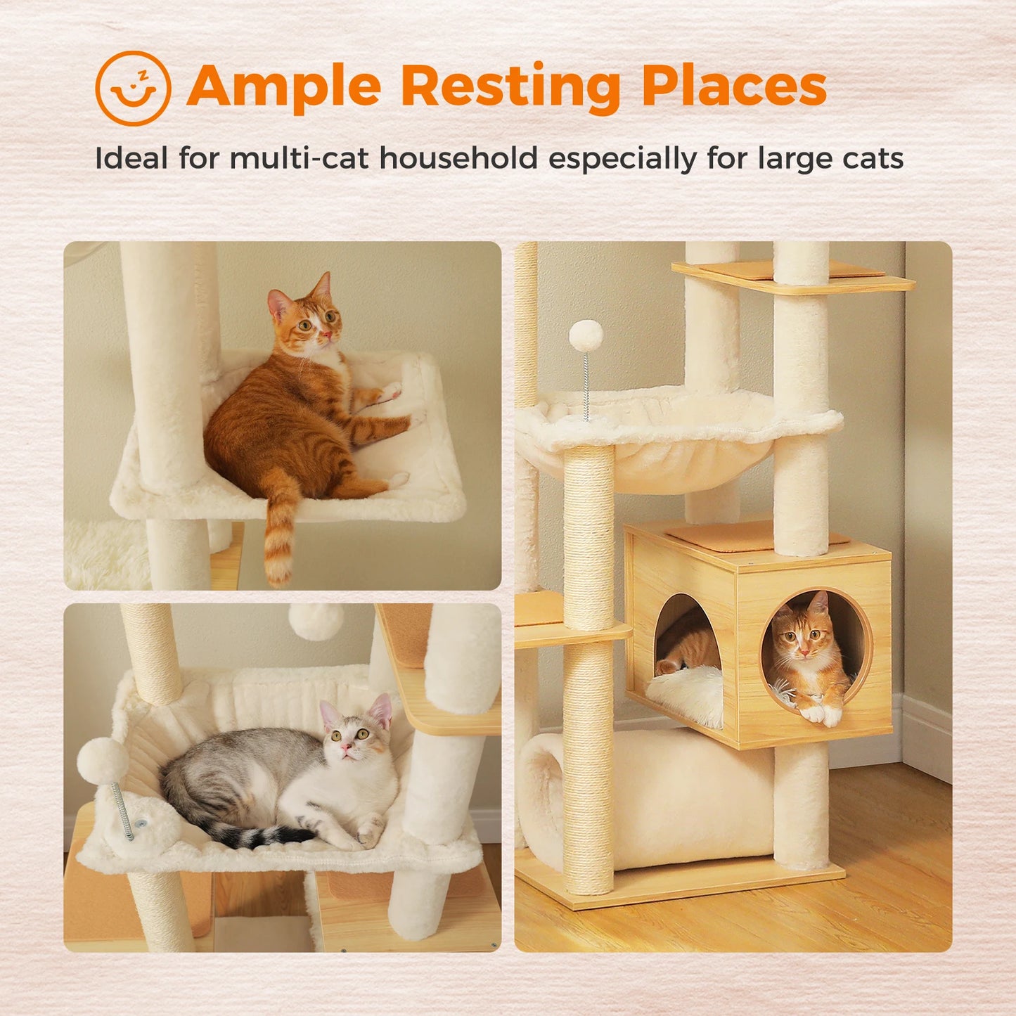 PAWZ Road Height Adjustable Wooden Cat Tree With Hammock And Sisal Scratching Posts Indoor