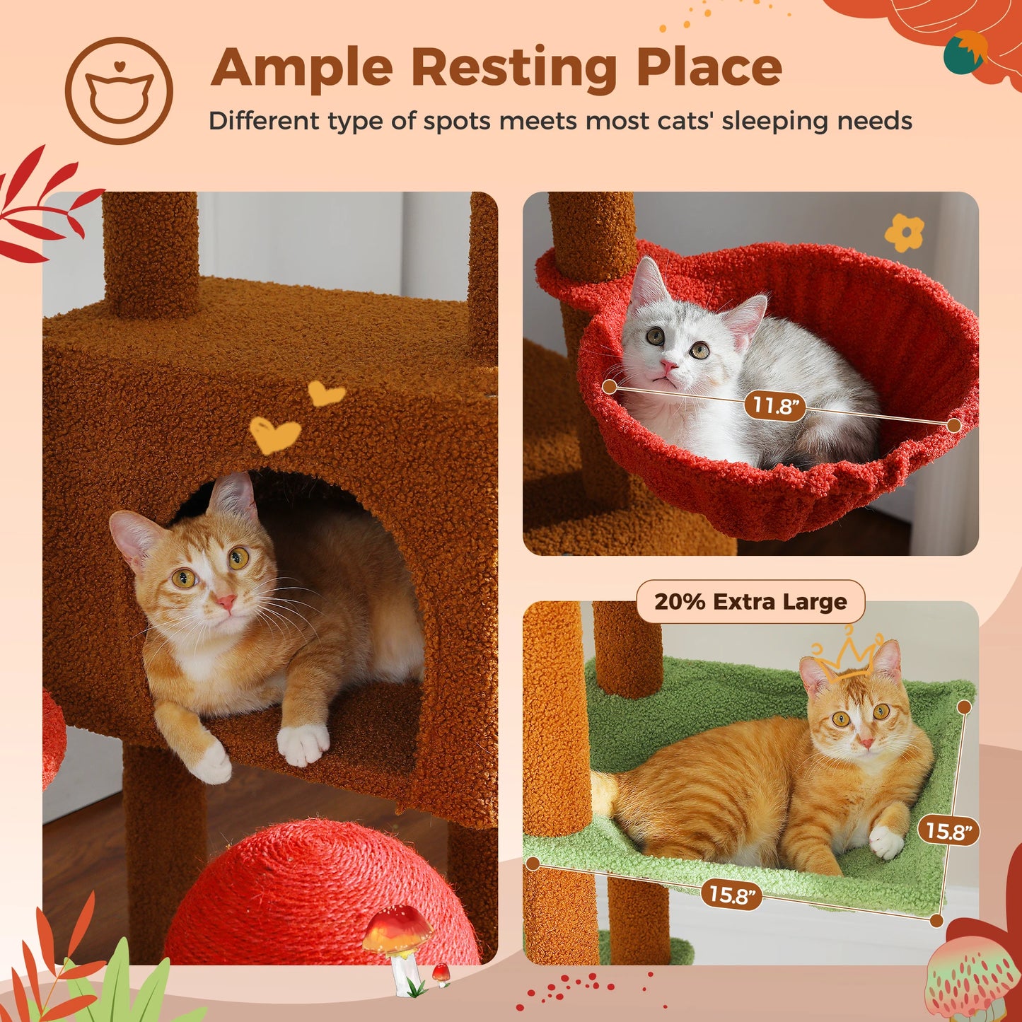 PETEPELACN Cat Tree Floor To Ceiling Tower With Adjustable Height, Condo, Hammock, Scratching Post