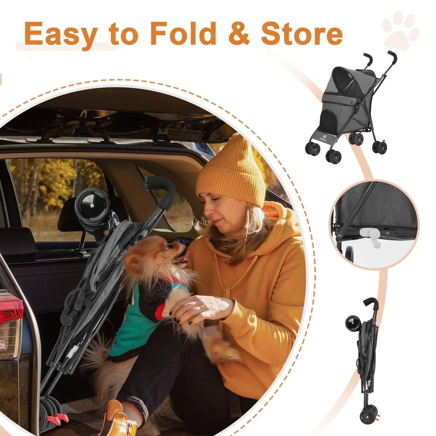 Travel Portable Dog Stroller For Small Dogs And Cats Pet Carrier With Easy Fold System