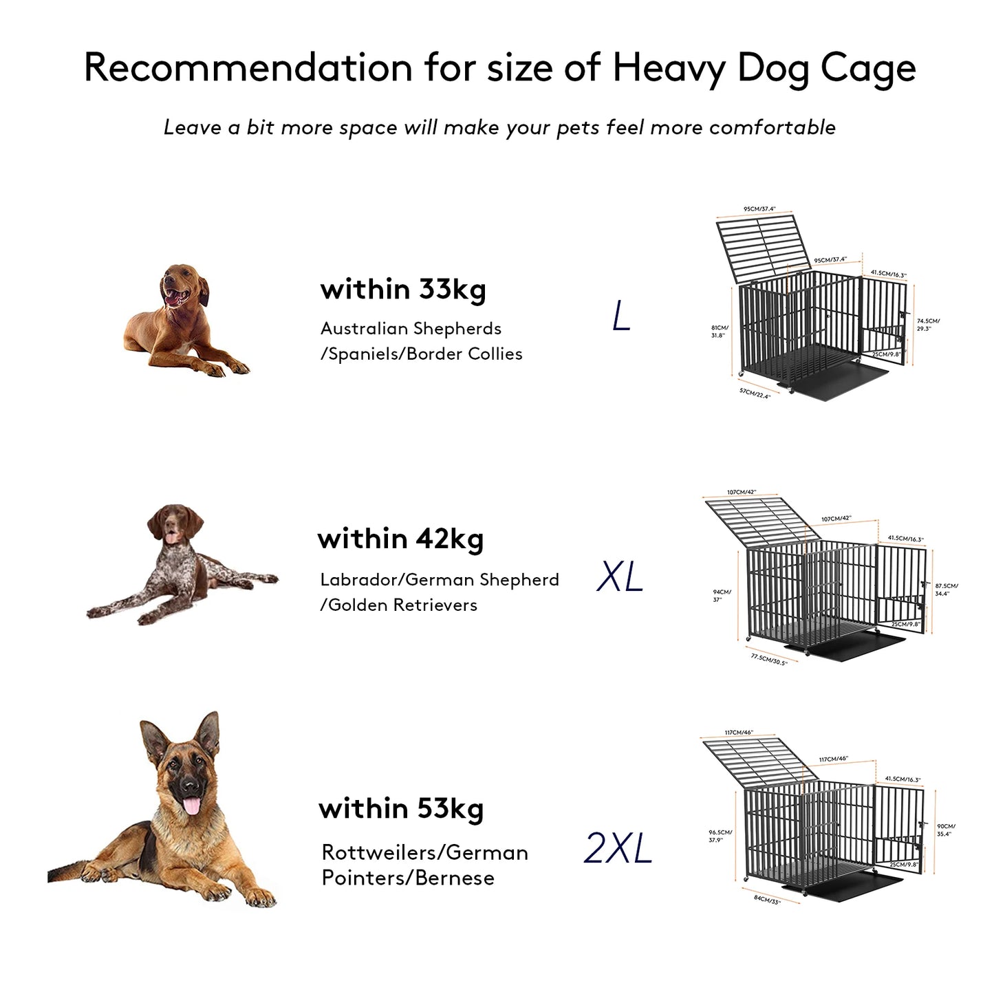 BINGOPAW Heavy Duty Dog Crate With Four Lockable Wheels Three Doors Removable Tray