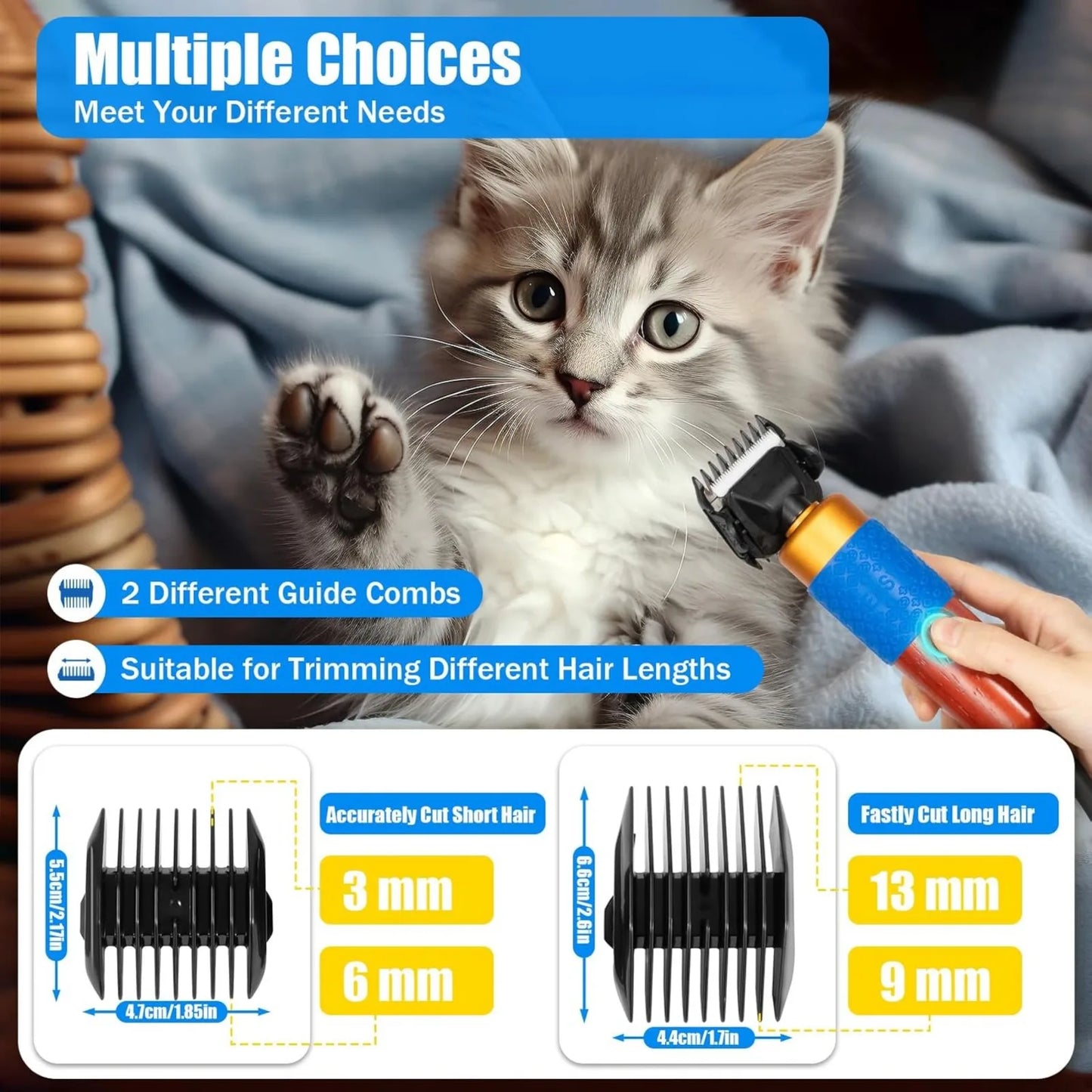 Bymaocar 200W Electric Pet Clippers Kit Low Noise Grooming Trimmer For Dogs Cats