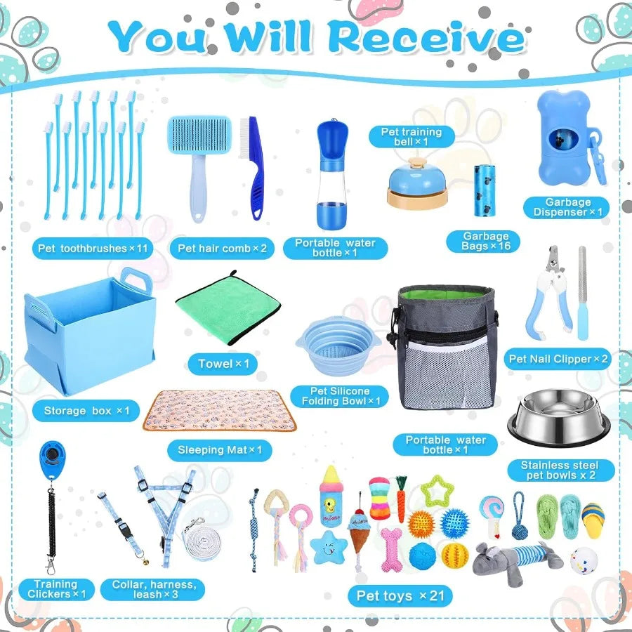 65 Piece Puppy Starter Kit For Small Dogs With Essentials