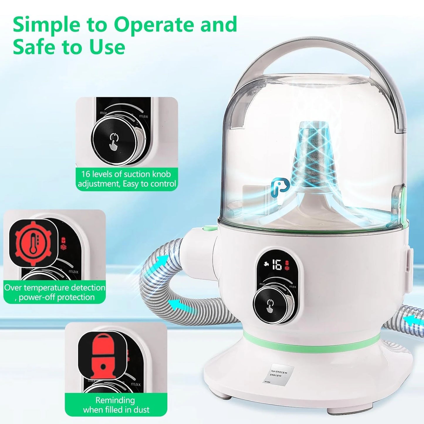 HiMISS Pet Grooming Kit With 2L Vacuum And 5 Tools