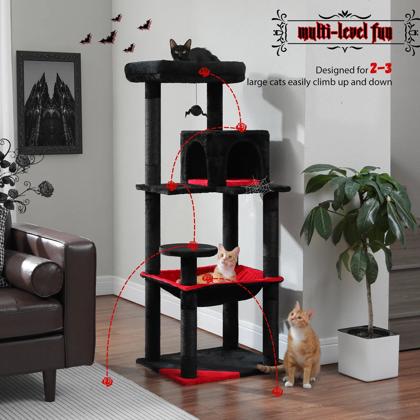 PAWZ Road Gothic Cat Tree Indoor Tower With UltraDurableSisalHammockWithWideBase