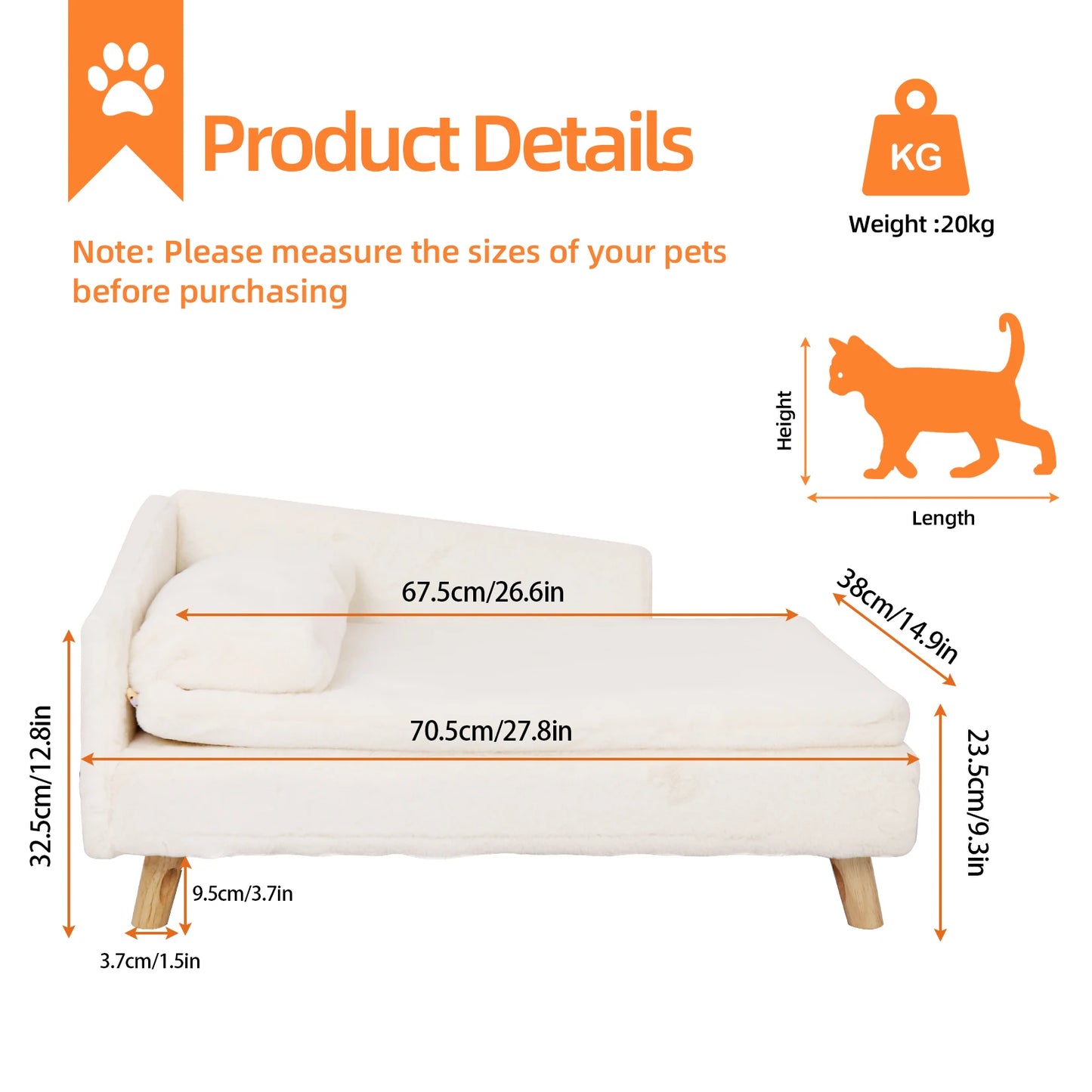 BINGOPAWCN Elevated Pet Bed Nordic Stool Bed With Cozy Pad