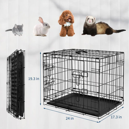 HiMISSCN Portable Folding Rabbit Cage With Slide Out Tray And Dual Doors Durable Metal Habitat For Indoor Small Pets