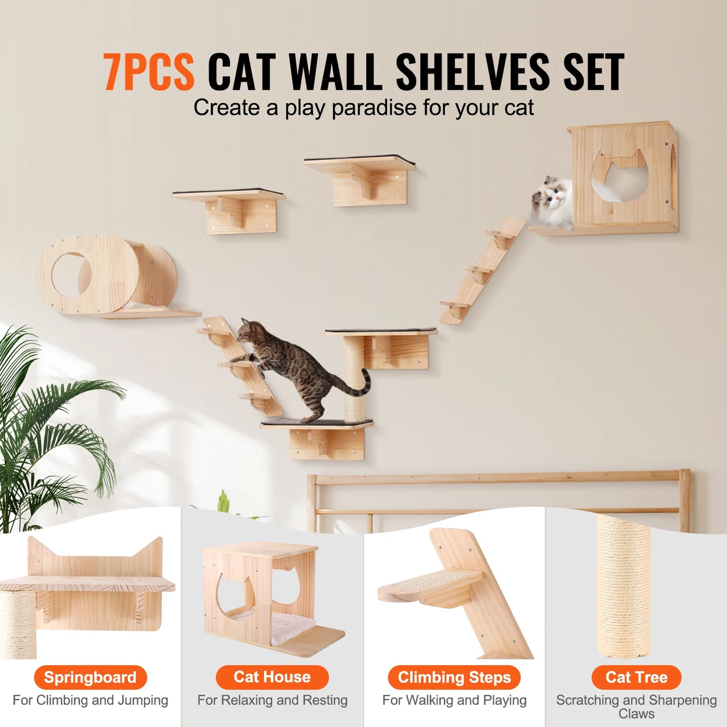 SucceBuy Wall Mounted Cat Shelves and Perches Kit for Cats