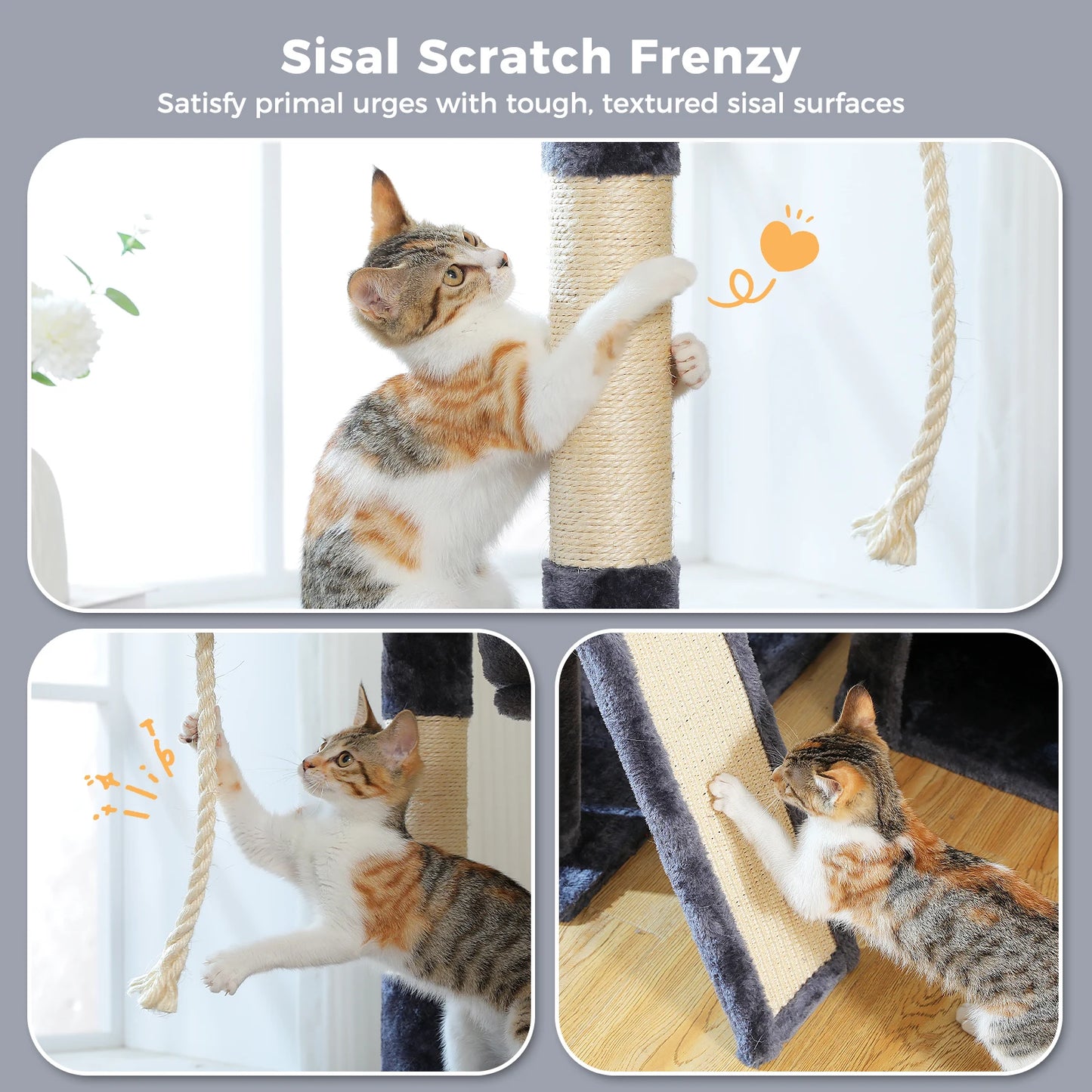 PAWZ Road Multi Level Cat Tree Tower With Sisal Scratching Posts And Soft Top Perch Large Cat Condo